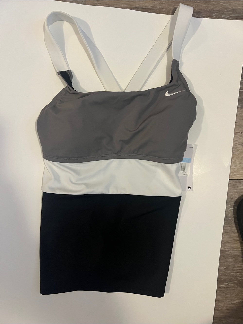 Nike Gray White Black Colorblock Sports Tank with Crossback Straps
